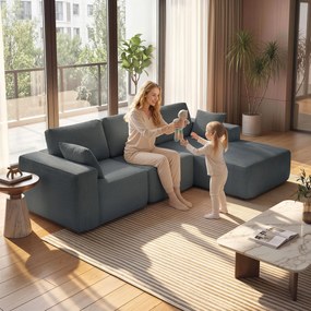 HOMCOM Colțar modular, canapea-pat în formă de L cu șezut adânc, cotiere late, 2 perne, Gri închis | Aosom Romania