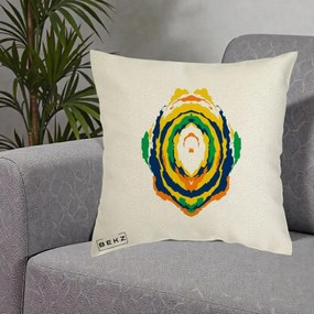 Perna Decorativa Oval Abstract Multicolor, 40x40 cm, Ecru, Husa Detasabila, Perna Inclusa, BEKZ®