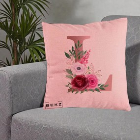 Cadou Personalizat - Perna Personalizata Monograma Rose Gold Litera L, 40x40 cm, Roz, Husa Detasabila, Perna Inclusa, BEKZ®