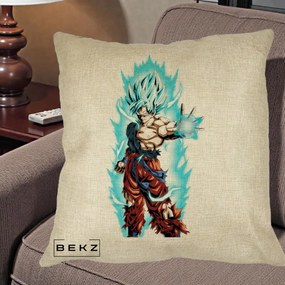 Perna Personalizata Dragon Ball Goku Ultra Instinct Blue, 40x40 cm, Crem, Husa Detasabila, Perna Inclusa, BEKZ®