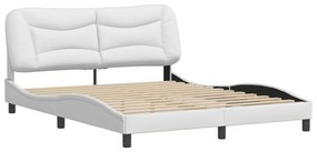 3208010 vidaXL Cadru de pat cu tăblie, alb, 160x200 cm, piele ecologică