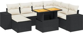 vidaXL Set mobilier de grădină cu perne, 8 piese, negru, poliratan