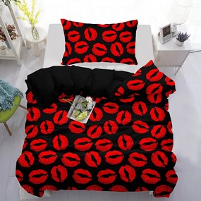 Lenjerie de pat din bumbac Culoare negru, RED KISSES