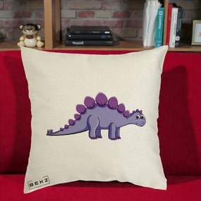 Perna Personalizata Stegozaur Mov, 40x40 cm, Ecru, Husa Detasabila, Perna Inclusa, BEKZ®