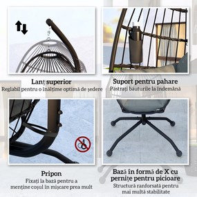 Outsunny Scaun Suspendat în Formă de Ou cu Coș Pliabil și Pernă Groasă, 120x88x192 cm, Negru | Aosom Romania