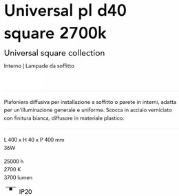 Plafoniera LED perete/tavan Universal pl d40 square 2700k