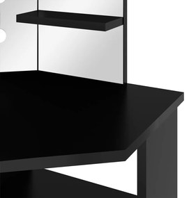 Masa de toaleta de colt, cu LED, negru, 111x54x141,5 cm Negru
