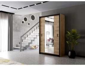 Dulap MIRO 150x215 cm cu oglindă, stejar craft/negru