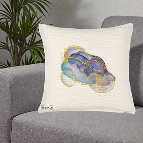 Perna Decorativa Abstract Acuarela Albastru-Mov cu Cercuri Aurii, 40x40 cm, Crem Reliefat, Husa Detasabila, Perna Inclusa, BEKZ®
