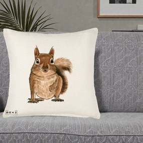 Perna Decorativa Veverita Acuarela, 40x40 cm, Crem Reliefat, Husa Detasabila, Perna Inclusa, BEKZ®