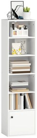 HOMCOM Bibliotecă cu 5 niveluri Etajeră modernă pentru cărți cu rafturi deschise și ușă 40x30x156 cm Alb | Aosom Romania