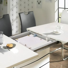 Masă extensibilă de bucătărie, alb strălucitor HG, 140-180x90 cm, MEDAN