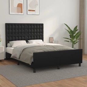 3125567 vidaXL Cadru de pat cu tăblie, negru, 140x190 cm, piele ecologică