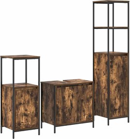 vidaXL Set de mobilier pentru baie cu ușă 3 pcs Stejar afumat și negru