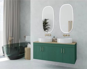 Set dulap baza suspendat Drop Lines Hera cu 2 usi verde si blat 120 cm maro