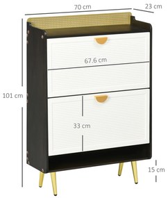 HOMCOM Organizator Încălțăminte cu 2 Sertare, Poliță pentru 12 Perechi, pentru Hol, 70x23x101 cm, Alb și Negru | Aosom Romania