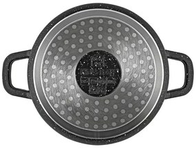 Oală cu capac 28 cm, 6.5L – Kinghoff KH 1597, antiaderentă cu marmură, neagră, pentru preparate consistente, compatibilă cu toate plitele