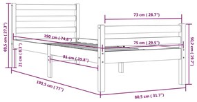 Cadru de pat Small Single 2FT6, gri, 75x190 cm, lemn masiv Gri, 75 x 190 cm