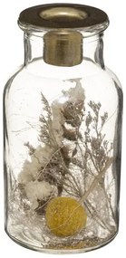 Suport de lumanare din sticla cu flori uscate BLOOMY, inaltime 13 cm