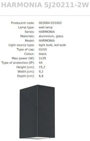 Aplica de perete Exterior, Protectie IP44, 2xGU10, HARMONIA