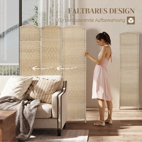 HOMCOM Paravan Interior cu 3 Panouri Pliabil, 135x180 cm, Separatoare Împletit din PP și Lemn de Pin, Stejar | Aosom Romania