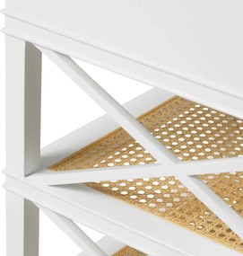 Noptiera, Masuta Laterala LUX, Lemn, Rattan, Bahamas alb