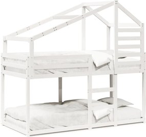 vidaXL Pat supraetajat cu acoperiș, alb, 90x190 cm, lemn masiv de pin