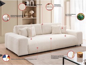 Canapea crem extensibilă/cu spațiu de depozitare cu tapițerie din catifea reiată 260 cm Justin – Ropez