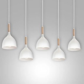 Lustră pe cablu NOAK 5xE27/60W/230V albă/lemn