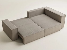 Colțar bej extensibil/cu spațiu de depozitare cu tapițerie din catifea reiată (cu colț pe partea dreaptă/în formă de ”L”) Tonga – Maison de Rêve