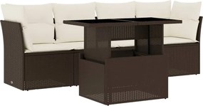 vidaXL Set canapele de grădină cu perne, 5 piese, maro, poliratan