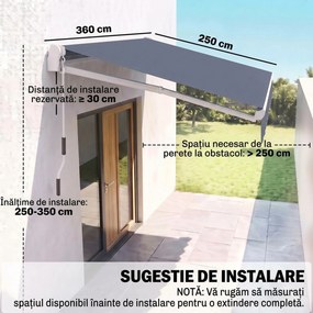 Outsunny 3,6 x 2,5 m Copertină Retractabilă cu Manivelă pentru Terasă, Grădină, Alb Crem | Aosom Romania