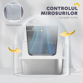 PawHut Extra Large din Oțel Inoxidabil, Litieră pentru Pisici cu Lopățică, Capac Rabatabil | Aosom Romania