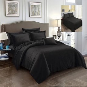 Lenjerie de pat Damasc Policoton cu 6 piese, pentru pat dublu, neagra, IMP59