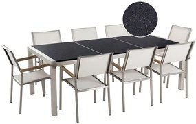Set de masă pentru grădină Grosso (negru) (scaune albe) (pentru 8 persoane) (piatră). 1011653