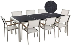 Set de masă pentru grădină Grosso (negru) (scaune albe) (pentru 8 persoane) (piatră). 1011653