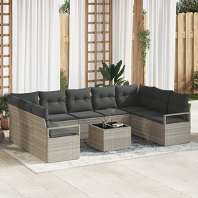 vidaXL Set de canapele pentru grădină 10 pcs Gri deschis Rattan poli