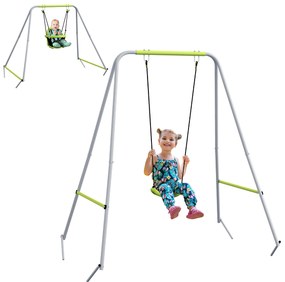 Outsunny Balansoar portic balansoar 2 în 1 pentru bebeluși curea de siguranță cu 5 puncte interior exterior verde | Aosom Romania