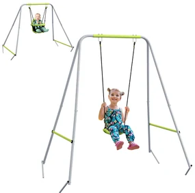 Outsunny Balansoar portic balansoar 2 în 1 pentru bebeluși curea de siguranță cu 5 puncte interior exterior verde | Aosom Romania