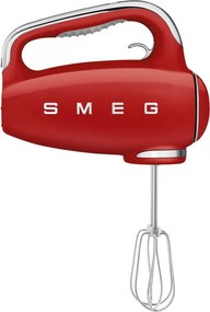 Mixer manual SMEG 50's Style HMF01RDEU, 250 W, 9 viteze, Functie Turbo, Afisaj LED, Timer, Accesorii, Rosu