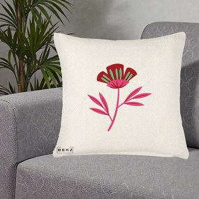 Perna Decorativa Floare Macul Roz-Rosu Grafic, 40x40 cm, Crem Reliefat, Husa Detasabila, Perna Inclusa, BEKZ®
