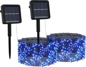 vidaXL Instalație de lumini solare, 2 buc.x200 LED albastru int/ext