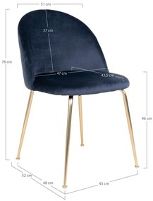 Scaune de dining din catifea albastru-auriu 2 buc. Geneve – House Nordic