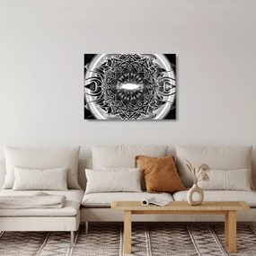 Tablou pe sticlă cu ornamente alb negre (70x50 cm)