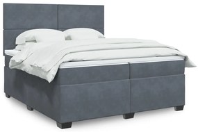 vidaXL Pat box spring cu saltea, gri închis, 200x200 cm, catifea