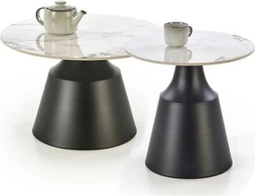 Set 2 masute cafea MAGNETA, alb cu efect de marmura/negru, piatra sint