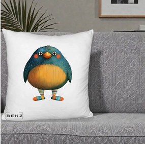 Perna Decorativa Pasare Teal cu Sosete Dunghi, 40x40 cm, Alb Pufos, Husa Detasabila, Perna Inclusa, BEKZ®