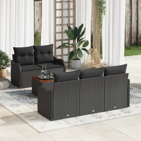 vidaXL Set de Canapea pentru Grădină de 6 Piese cu Pernuțe Negru Ratan Polimeric Acacia