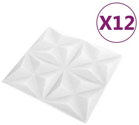 Panouri de perete 3D 12 buc. alb 50x50 cm model origami 3 m   12, Alb origami