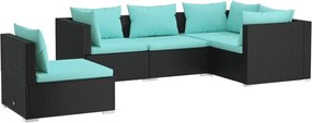 vidaXL Set mobilier de grădină cu perne, 5 piese, negru, poliratan